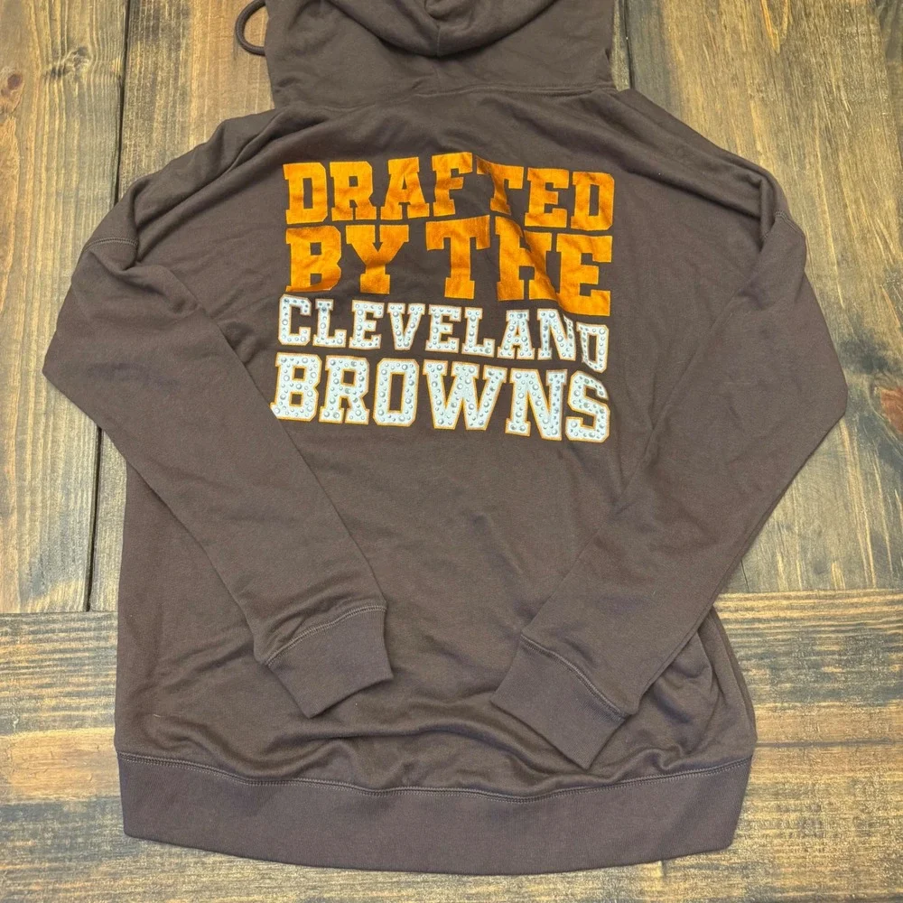 PINK Victoria's Secret NFL Cleveland Browns Zip Hoodie Womens S Brown Football‎ - Picture 9 of 10